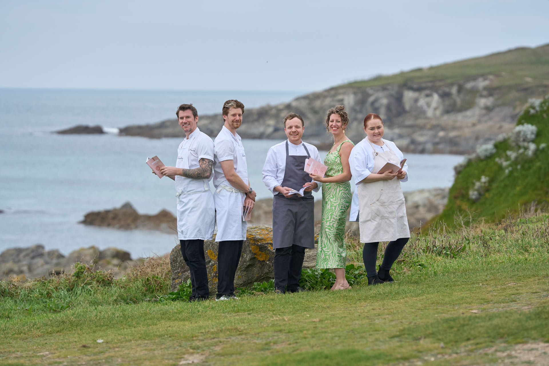 chefs adam handling, jamie park, ben champkin and elly wentworth with trencherman's guide editor abi manning
